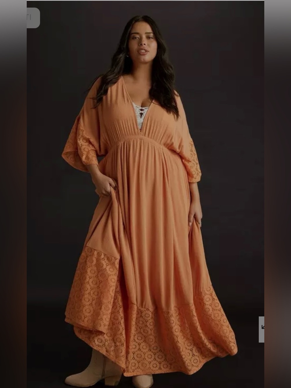 Plus Size Peach Lace-Trim Maxi Dress NWT